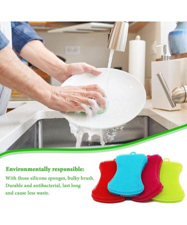 Kitchen Silicone Sponge 4 Pack Anti Bacterial Cleaning Scrubber Pot Holder Multipurpose Dish Washing Mildew Free Brush - Buy Online on GoSupps.com