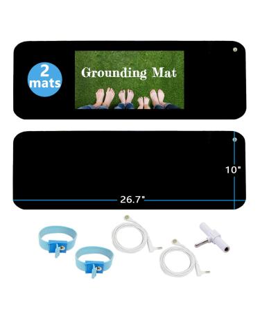 Grounding Mat Kit (2 Pack)-2 Grounding Mats (10 x 26.7") with Grounding Adapter, 2 Straight Cords (15ft) and 2 Grounding Wristbands - Reduce Inflammation, Improve Sleep and Help with Anxiety