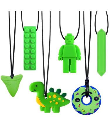 Sensory chewing chains 6 pieces made of food-safe silicone for children safe biting toys for boys and girls with toothing biting needs oral motor bake ring ADHD (green)