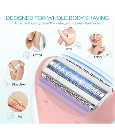 VOGOE 4-in-1 Epilator for Women - Rechargeable & Cordless Hair Removal with 21 Tweezers - Electric Razor for Face, Legs, Arms, Armpit, Bikini - 2 Speeds - Pink - Buy Online on GoSupps.com