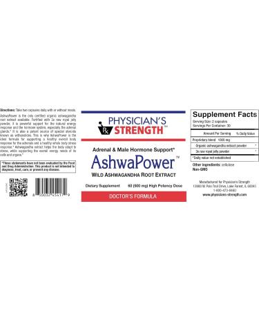 Physician's Strength AshwaPower - 60 Capsules - Wild Ashwagandha Root Extract - Supports Overall Health & Energy - Non-GMO - 30 Servings - Buy Online on GoSupps.com