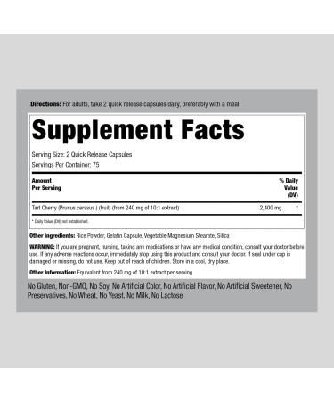 Piping Rock Tart Cherry Extract Capsules 2400mg | 150 Pills | Premium Non-GMO Gluten Free Super Fruit Supplement - Buy Online on GoSupps.com