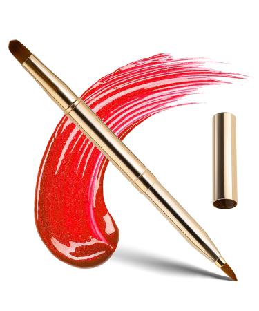 Retractable Lip Makeup Brush Portable Dual End Lipstick Brush Lipstick Gloss Makeup Brushes Concealer Brushes Lip Contours Makeup Tool (Gold)