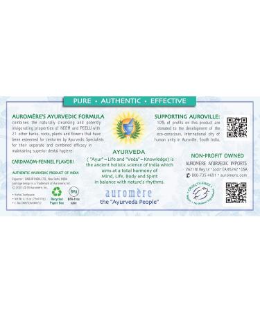 Auromere Herbal Toothpaste Cardamom Fennel 2 Pack - Vegan Non GMO SLS Fluoride Gluten Free with Neem & Peelu - 4.16 oz - Buy Online on GoSupps.com