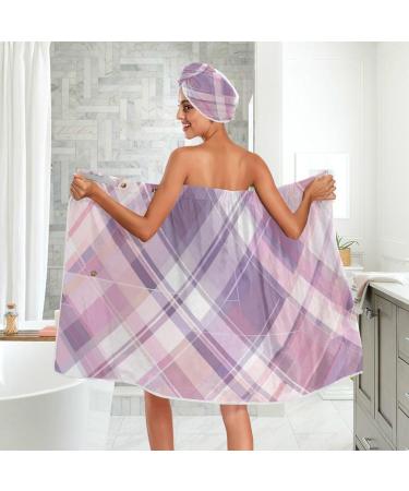 Shop Women's Towel Wrap Set of 3 - Adjustable Quick Dry Pastel Pink & Purple Tartan Plaid Spa Body Wraps - Buy Online on GoSupps.com