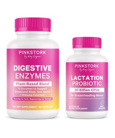 Pink Stork Lactation Probiotic Mint and Digestive Enzymes Bundle Supports Digestive and Lactation Wellness Breastfeeding Vitamins with Herbs and Enzymes