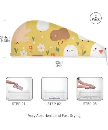 Cute Chick Yellow Hair Towel 2 Pack - Super Absorbent Quick Dry Hair Turbans for Women & Girls | Stylish & Functional Hair Drying Solution - Buy Online on GoSupps.com