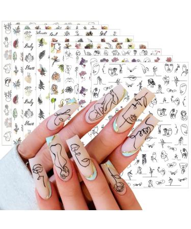 8 Sheets Graffiti Fun Nail Art Stickers Abstract Face 3D Self-Adhesive Nail Decals DIY Nail Art Supplies Designer French Nail Stickers for Women Girls Manicure Tips Nail Decoration Accessories