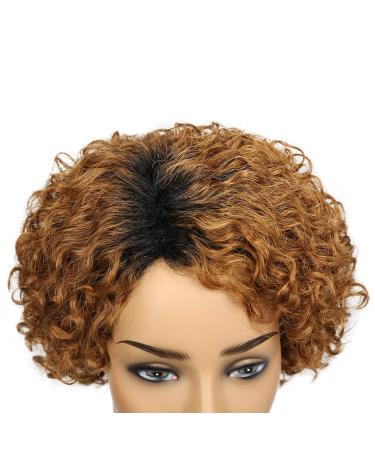 Quantum Love Human Hair Wig | Short Bob Pixie Cut | Deep Curly | Ombre Black Brown OT30 | Brazilian Remy Human Hair | Non-Lace Front - Buy Online on GoSupps.com