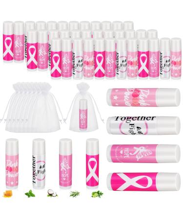 Fumete 50 Sets Breast Cancer Awareness Accessories Gifts Lip Balm Bulks Pink Ribbon Breast Cancer Awareness Items Decorations Natural Ingredients Survivor Gifts Items for Girl Women