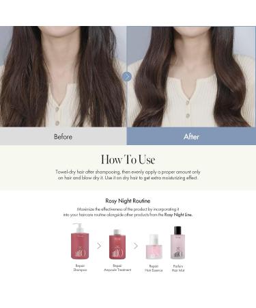 Rosy Night Repair Hair Essence with Damask Rose Extract Rosehip Oil Peptide Complex for Dry Damaged Frizzy Hair - Musky Floral Scent Vegan Paraben-Free 50ml / 1.69 fl. Oz - Buy Online on GoSupps.com