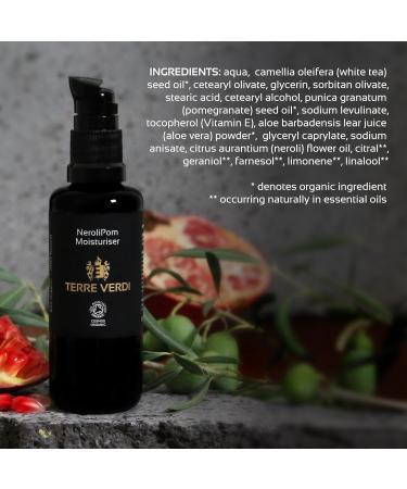 Terre Verdi Certified Organic Moisturiser - NeroliPom - Vegan Face Moisturiser - Antioxidant-Rich for Skin Hydration - Neroli Pomegranate Aloe Vera Vitamin E for Face - Cruelty Free - 50ml NeroliPom: Fresh With Neroli Scent - Buy Online on GoSupps.com