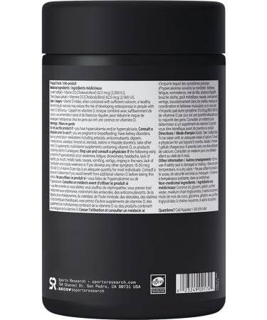 Sports Research Vitamin D3 2500iu (25mcg) with Coconut Oil - Vitamin D for Immune & Bone Support - Non-GMO Verified Gluten & Soy Free (360 Liquid Softgels) 360 count (Pack of 1) 2500iu - Buy Online on GoSupps.com