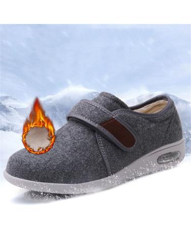 Men's Warm Plush Fleece Diabetic Shoes | Adjustable Straps Non-Slip Orthopedic Footwear for Elderly Pain Relief & Swollen Feet - Size 6 Gris - Buy Online on GoSupps.com