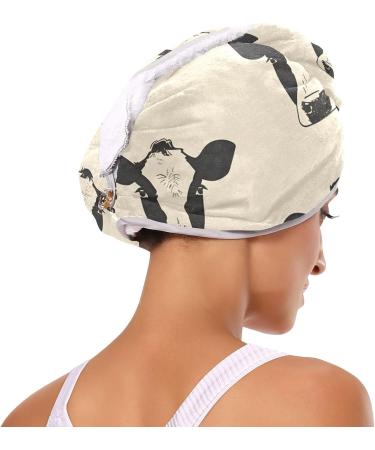 Super Absorbent Cow Heads Hair Towel 2 Pack - Quick Dry Hair Turbans with Button Twisty Wrap for Women & Girls - Perfect for International Shipping - Buy Online on GoSupps.com