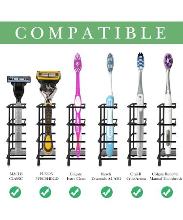 Linkida Wall Bracket for Shower - Stainless Steel Toothbrush Holder Razor & Toothpaste Organizer Self-Adhesive Black 3 Compartments - Buy Online on GoSupps.com