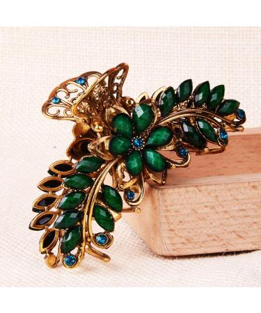 Vintage Green Rhinestone Hair Claw Clip for Women and Girls with Thick Hair - Buy Online on GoSupps.com