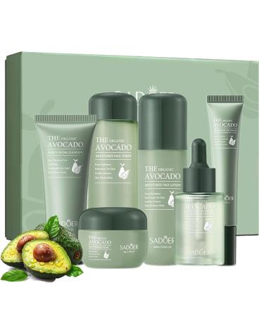 6pcs Avocado Skincare Set Skin Care Gift Set with Facial Cleanser Toner Lotion Face Serum Face Cream Eye Cream For Hydrating Skin Anti-Aging Skin For Women Men