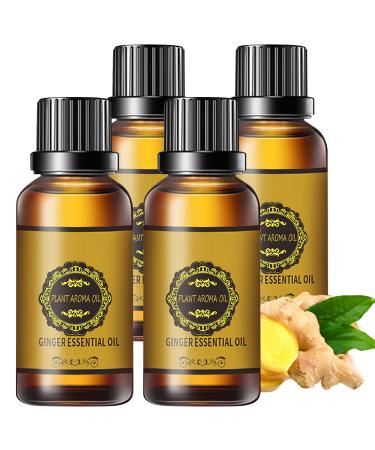 4 Packs Ginger Massage Oil for Lymphatic Drainage, 100% Natural Belly Drainage Ginger Oil Repelling Cold and Relaxing Ginger Essential Oil
