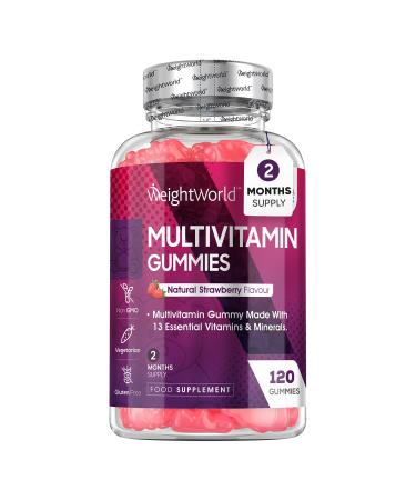 Multivitamin Gummies for Women & Men - 2 Months Supply - 13 Multivitamins & Minerals - 120 Vitamin Gummies - With Vitamin C A D B Biotin & Zinc - Strawberry Flavoured Chewable Multivitamins Adults