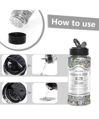 Hemoer Holographic Chunky Glitter 100g - Silver Craft Glitter for Resin Face Nails & DIY Projects - Perfect for Festivals & Parties - Buy Online on GoSupps.com