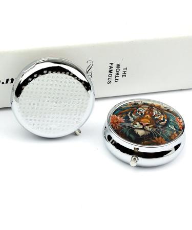 Small Travel Pill Case Round Metal Pill Box for Pocket Purse 3 Compartment Portable Pill Holder Mini Pill Organizer for Travel or Daily - Tiger - Buy Online on GoSupps.com