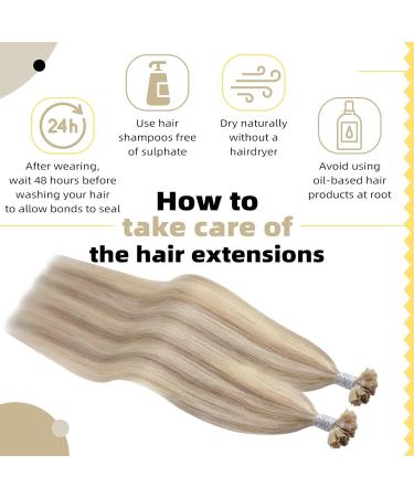 UGEAT Real Hair U Tip Extensions - Ash Blond & Blonde Highlights 55cm 50g 50pcs #18/613 - 22 Inch Keratin Bonding Extensions - Buy Online on GoSupps.com