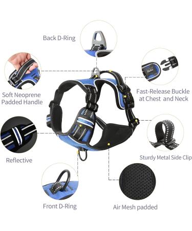 HEELE Large Dog Harness with Soft Padded Handle, Reflective, No Pull Design - Blue, Size L - Buy Online on GoSupps.com