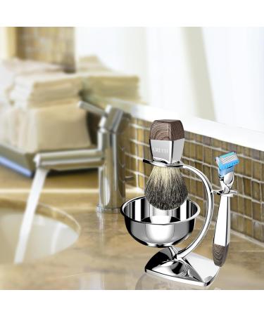 Grutti 4-in-1 Razor Set - Premium Men's Gift for Father's Day & Birthdays - Includes Shaving Bowl Brush & Imitation Wood Grain Stand - Compatible with Fusion 5 - Buy Online on GoSupps.com