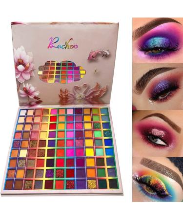 Rechoo Colorful Make-up Eyeshadow Palette 99 Colors Rainbow Big Matte & Shimmer Eyeshadow Professional & Long-lasting Glitter Make-up Tint Palette for Daily Festival Stage Make-up A-rainbow color