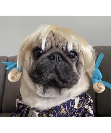 Funny dog wig cat role play wig Halloween Christmas parties firm for pets wig small medium and large dogs wig (golden)