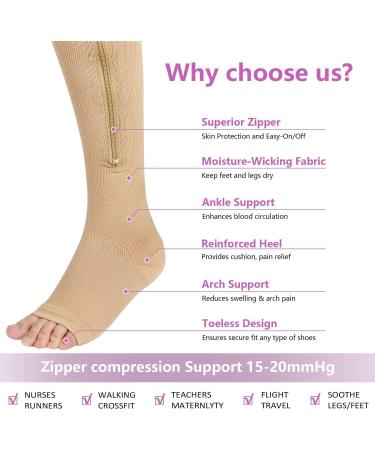 Buy Aspcok 15-20 mmHg Compression Socks (2 Pairs) Unisex Zippered Knee Support in Beige S-M | International Shipping Available - Buy Online on GoSupps.com