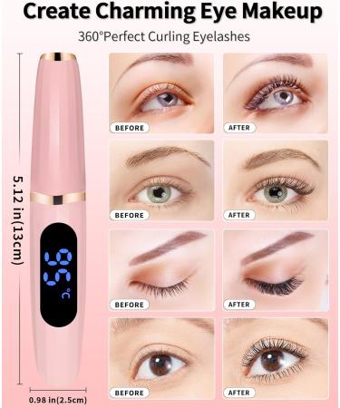 Heated Eyelash Curler with Comb - USB Rechargeable 3 Temp Settings LED Display | Long-Lasting Natural Curls | Perfect Women s Gift - Pink-4867 - Buy Online on GoSupps.com