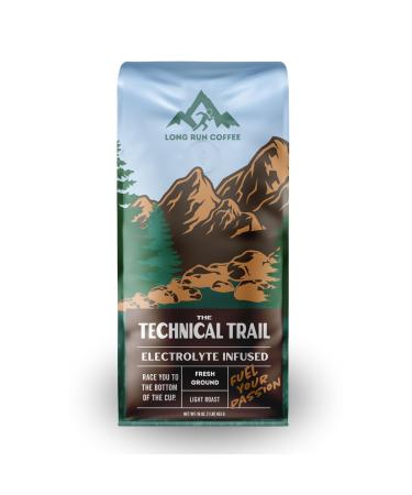 Long Run Coffee - The Technical Trail - Light Roast - Infused with Electrolytes Powder - Athlete Hydration - Coffee for Runners - Keto Electrolytes: Sodium Calcium Magnesium & Potassium. (Ground 16 Oz)