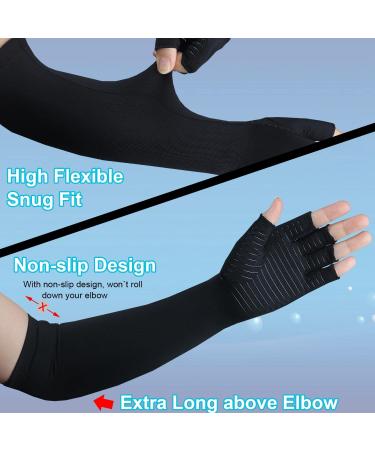 Copper Long Arthritis Gloves | Fingerless Hand Compression Sleeves | Carpal Tunnel Support for Men & Women | Medium Black | 1 Pair - Buy Online on GoSupps.com