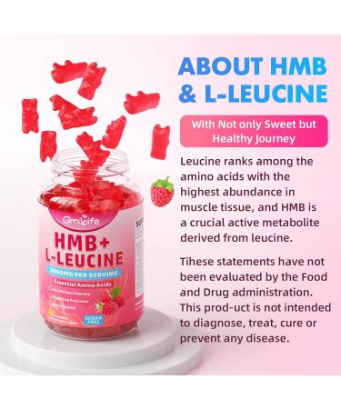 GrnLife HMB and L-Leucine Gummies HMB and Leucine Amino Acid for Adults & Elder for Muscle Growth Muscle Relief and Workout Recovery Sugar-Free Raspberry Flavor 60 - Buy Online on GoSupps.com