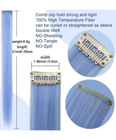 Rhyme 21 Light Green & Sky Blue Clip-in Hair Extensions - 16 PCS Straight Fashion Hairpieces for Party Highlights - Girls Hair Accessories - Buy Online on GoSupps.com
