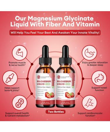 2 Pack Magnesium Glycinate Liquid Drops with Threonate, Fiber, Bromelain & Vitamins - Promotes Nerve & Bowel Health - Strawberry Flavor - Buy Online on GoSupps.com