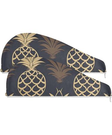 Pineapple Abstract Wallpaper Hair Towels 2 Pack - Super Absorbent Quick Dry Hair Turbans for Women & Girls - Buy Online on GoSupps.com