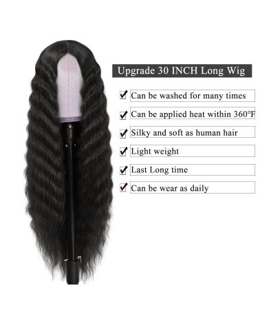 INSTASTYLE 30 Inch Lace Front Synthetic Curly Wig for Women - Black Loose Deep Wave Hair Replacement | 1B 30 Inch Black - Buy Online on GoSupps.com