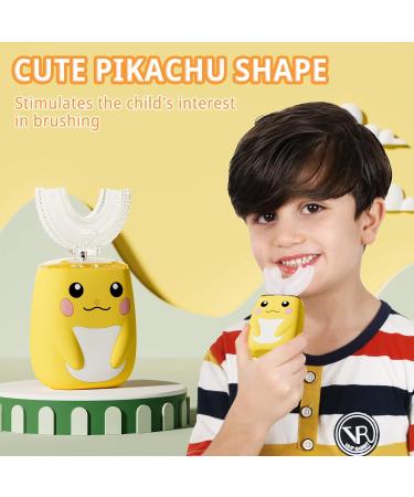 ELOTAME Kids U-Shaped Electric Toothbrush with 4 Cartoon Heads | Sonic Toothbrush for Age 8-15 | Toddler Toothbrush with Travel Case - Yellow Smiley Face - Buy Online on GoSupps.com