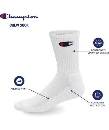 Champion Women's Double Dry Socks 6-Pack - Crew, Ankle, No Show - White/Grey/Black 5-9 - Buy Online on GoSupps.com