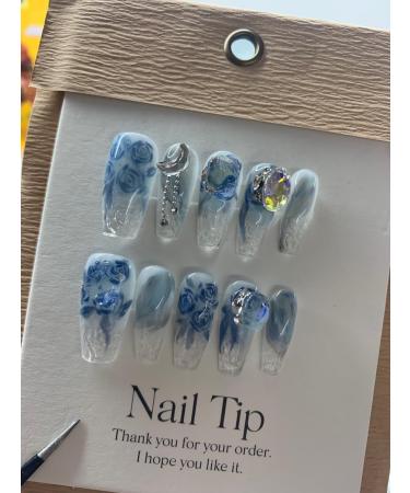 Handmade armor wearing and hand drawn glitter diamond detachable fake nails (Size : L) 1 count (Pack of 1) - Buy Online on GoSupps.com