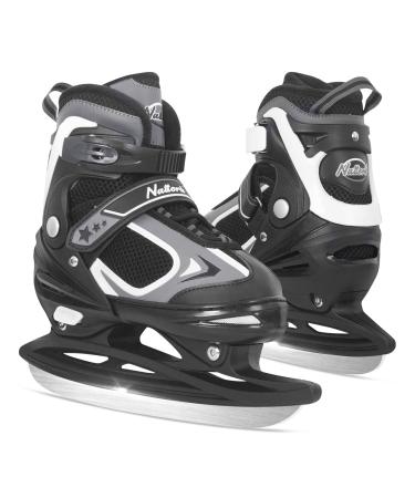 Nattork Adjustable Ice Skates for Boys, Kids and Women, Soft Padding and Reinforced Ankle Support Ice Hockey Skates Shoes for Outdoor and Rink Black Small (10C-13C)