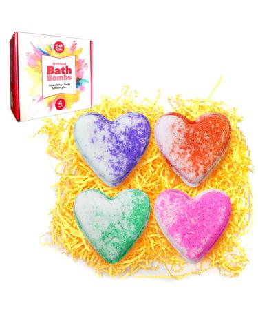 Zimpli Gifts 4 x Large Love Heart Bath Bombs Gift Set Ideal Valentines Day Present for Her Women Girlfriend Wife Xmas Stocking Filler Beauty Spa Fizzers 4 x Large Heart