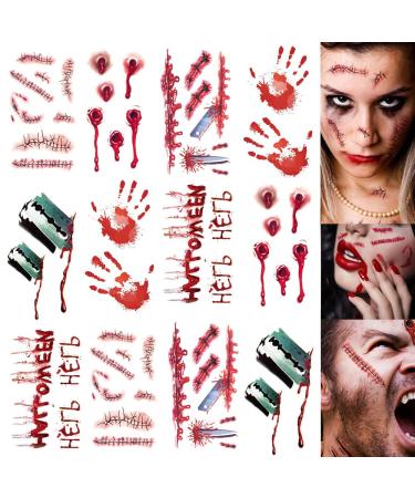 Halloween Zombie Scar Tattoo Sticker  12 Sheets Waterproof Temporary Realistic Fake Bloody Wound Tattoos for Halloween Makeup  Cosplay and Masquerade Party