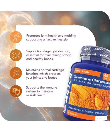 Zipvit Glucosamine and Chondroitin High Strength Complex with Turmeric Vitamin C Rosehip Ginger & Zinc. Joint Supplements 90 Capsules - Buy Online on GoSupps.com