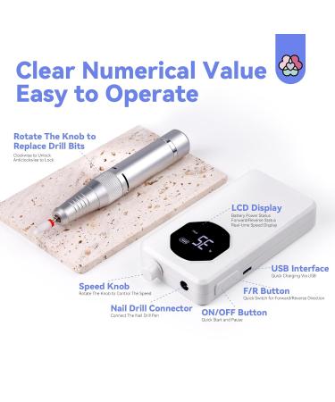 SAVILAND Professional Electric Nail Drill - 35000 RPM Rechargeable Acrylic Nail Art Kit with Drill Bits & Sanding Bands for Manicure & Pedicure - Perfect for Salon Use - Buy Online on GoSupps.com