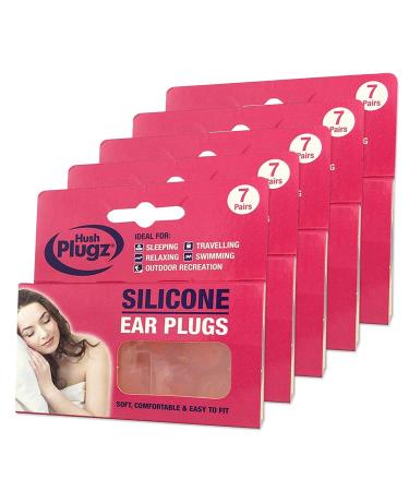 Hush 7 Pairs Plugz Silicone Earplugs - Pack of 7 (5 Packs) 14 Count (Pack of 5)