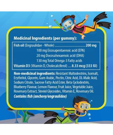 AquaOmega Kids Omega-3 Gummies - High EPA Omega-3 with DHA and Vitamin D - Omega-3 Supplements Tasty Fish Oil Omega-3 Gummy Omega-3 Kids Omega-3 Fish Oil Sugar Free Blueberry 260mg - 60 Gummies Blueberry 60 count (Pack of 1) - Buy Online on GoSupps.com